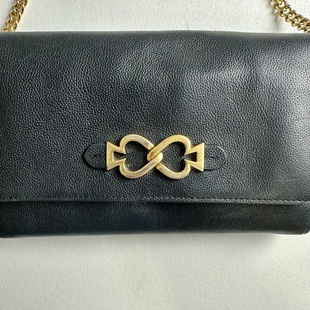 Kate Spade New York Toujours chain clutch bag, black leather with‎ gold accent